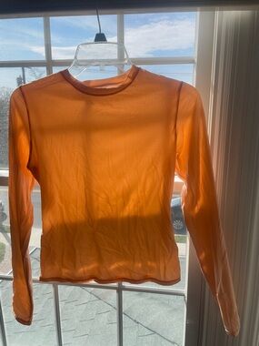 SKIMS Long-Sleeve Sheer Orange Crewneck Top
